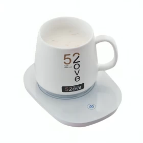 Coffee Cup Warmer Plate with Cup and Spoon