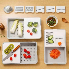 قطّاعة ومقشرة خضار متعددة الاستخدامات مع صينية تخزين – 5 شفرات