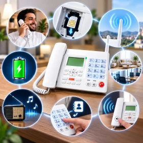 هاتف ارضي لاسلكي  بشريحتين-بطارية شحن