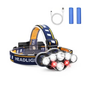 8 LED Headlamp,  8 Modes Headlight with Red Warning light