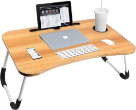 Foldable Laptop Desk for Bed with Cup Holder