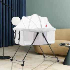 Foldable Baby Bed with Adjustable Height & Swinging Seat