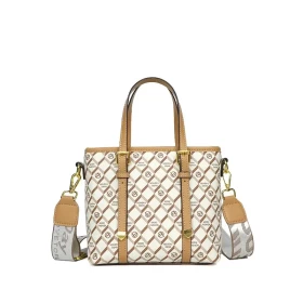 شنطة نسائية أنيقة الجلد بلون ابيض- ذهبي