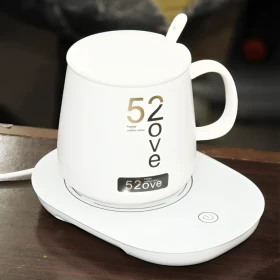 Coffee Cup Warmer Plate with Cup and Spoon